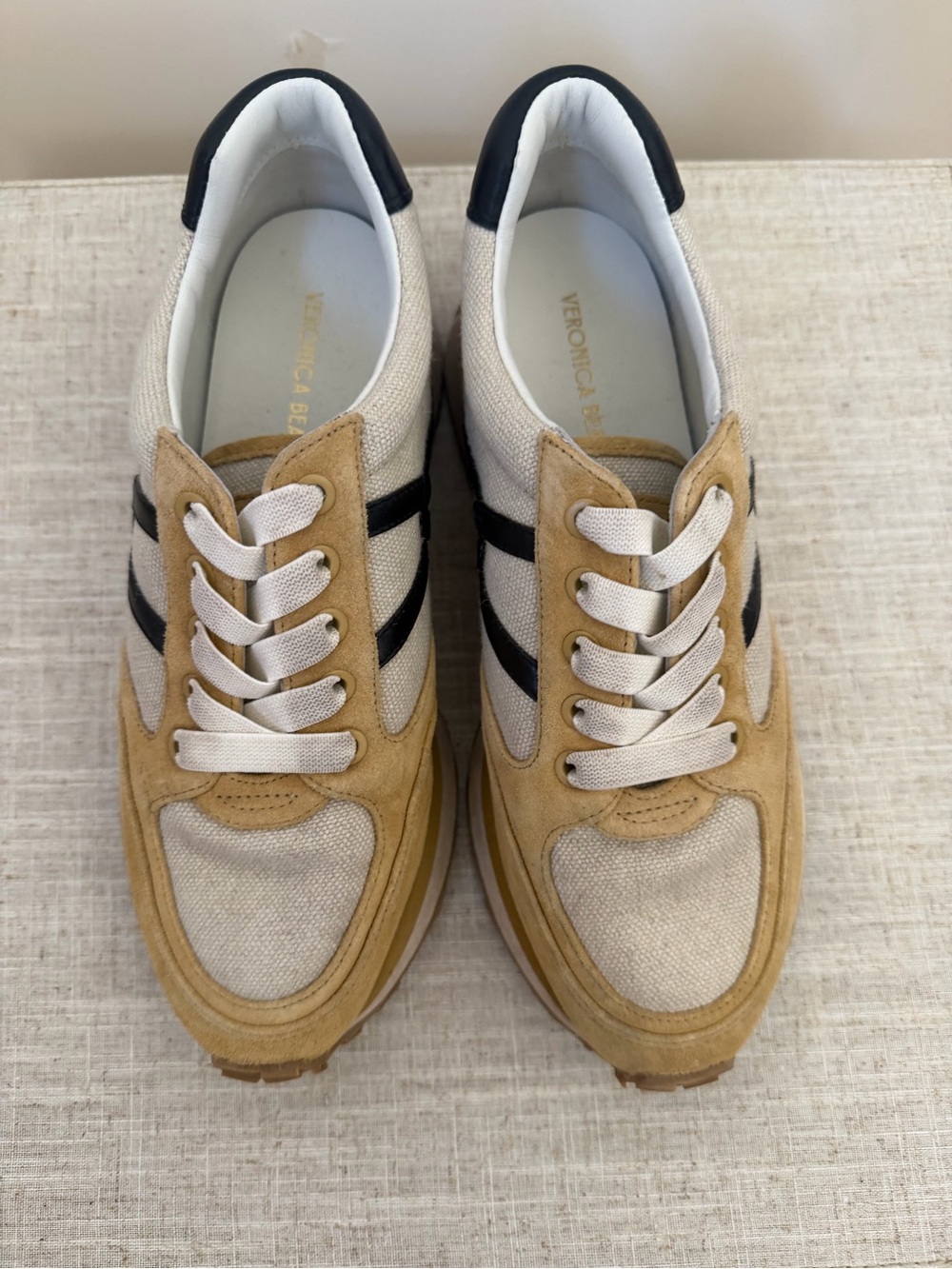Veronica Beard woman’s Beige & Black Suede-Trim Sneakers